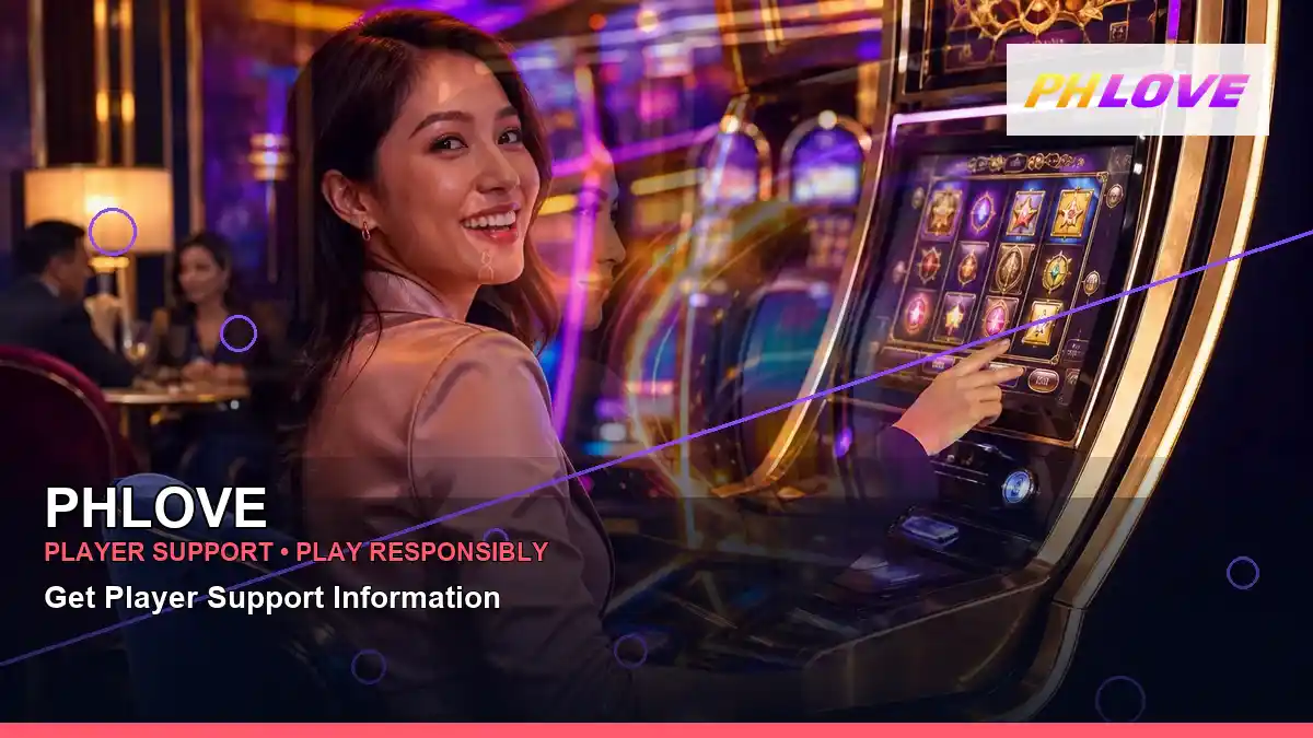 PHLOVE burst free spins slot games featuring an adult Filipina casino host with a layered collage composition